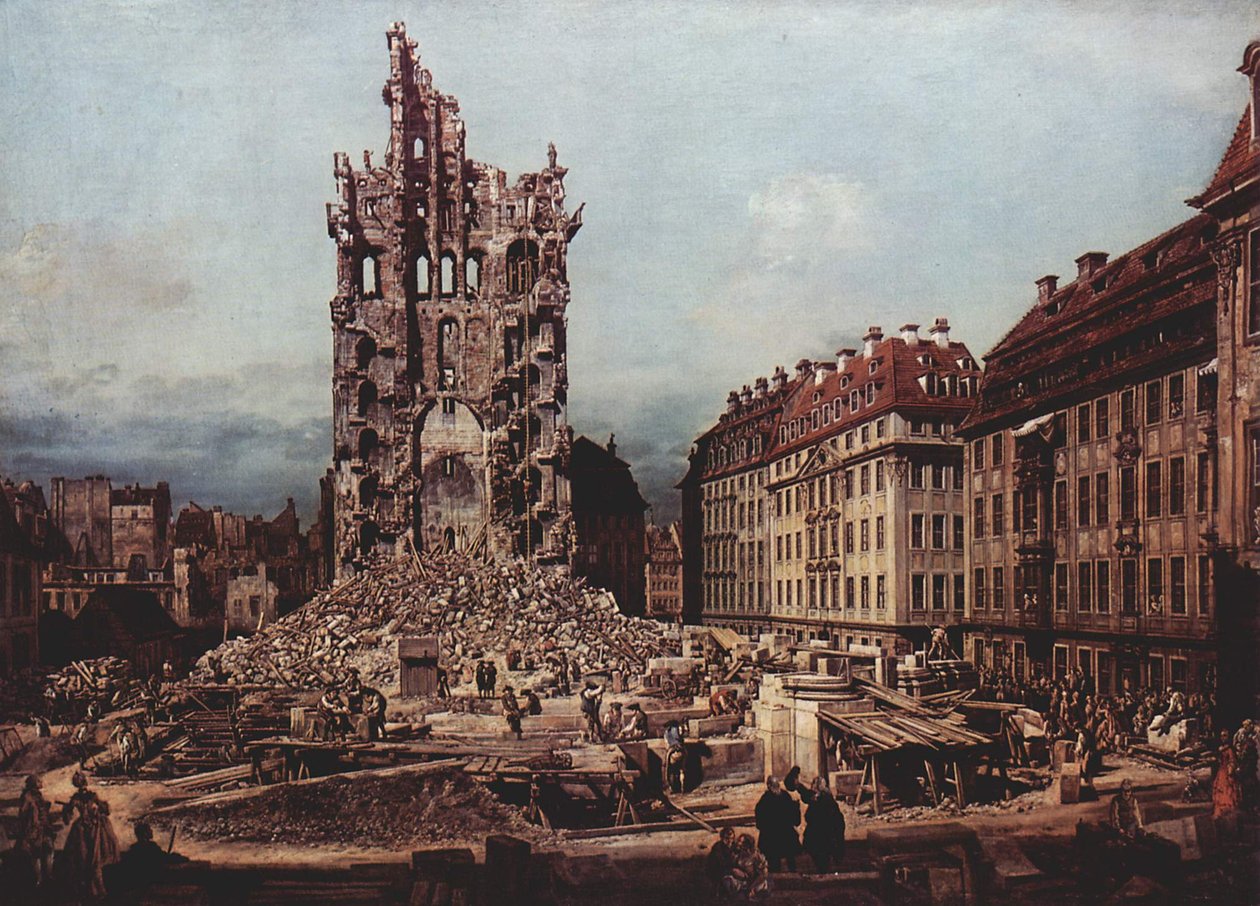 Vanhan Kreuzkirchen rauniot, Dresden tekijältä Bernardo Bellotto
