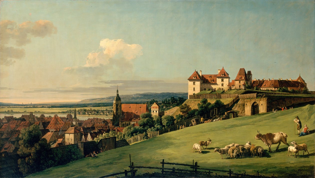 Näkymä Pirnaan Sonnensteinin linnasta tekijältä Bernardo Bellotto