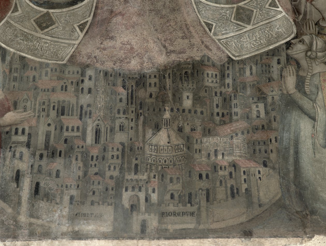 Madonna della Misericordia näköalalla Firenzeen, 1342 (tempera paneelissa) (yksityiskohta) tekijältä Bernardo Daddi