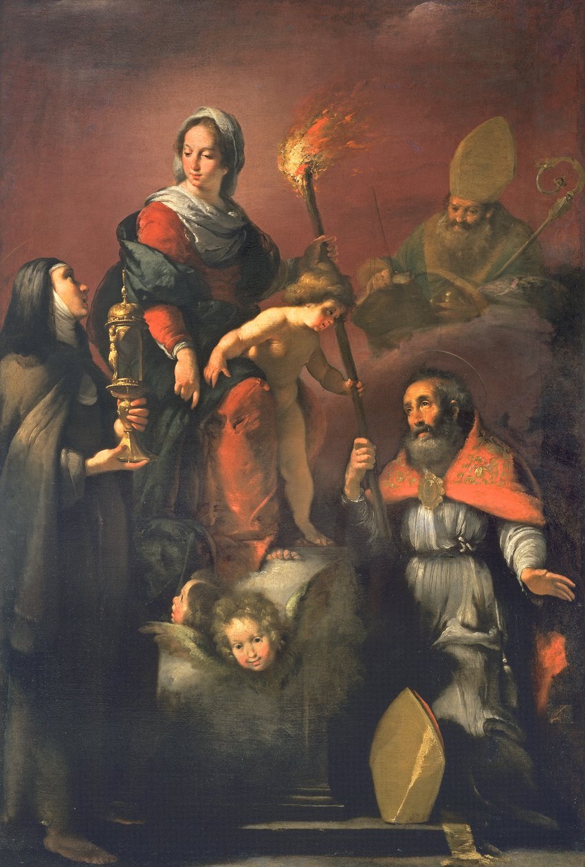 Madonna ja lapsi sekä Pyhä Klara, Pyhä Ambrosius ja Pyhä Erasmus. tekijältä Bernardo Strozzi