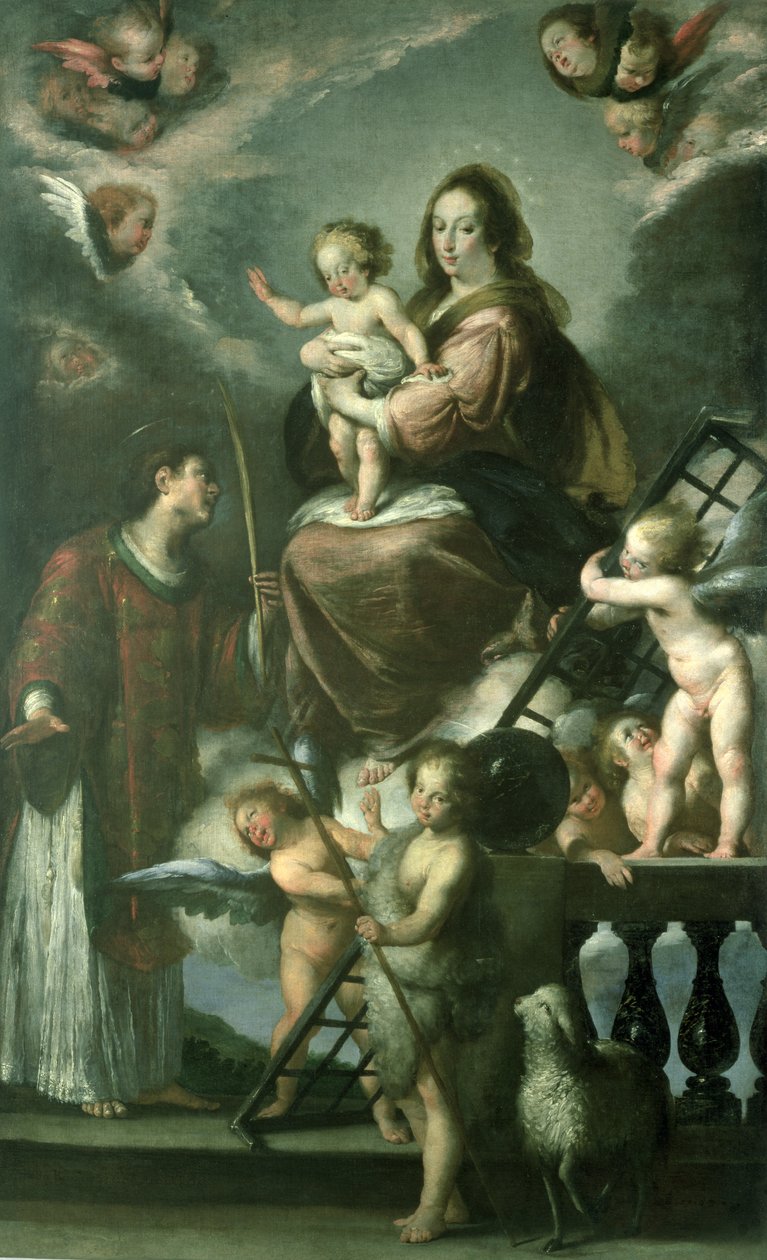Madonna ja lapsi lapsen kanssa Pyhän Johannes Kastajan ja Pyhän Laurentiuksen ja enkeleiden kanssa, 1629 tekijältä Bernardo Strozzi
