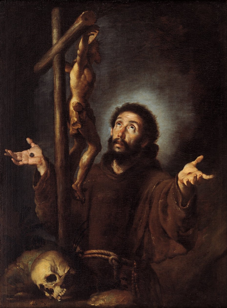 Pyhä Franciscus Assisi palvoo krusifiksiä tekijältä Bernardo Strozzi