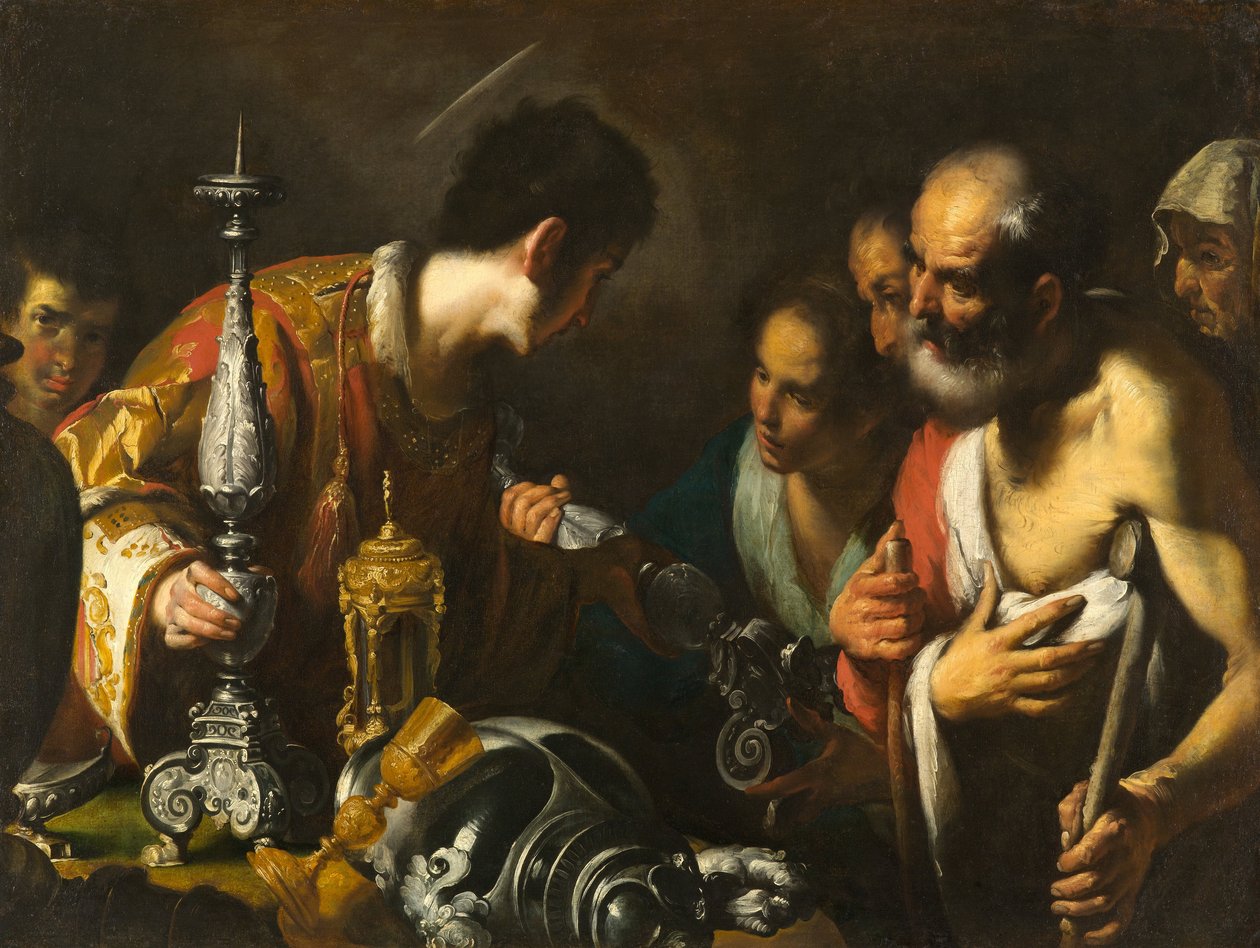 Pyhä Laurentius jakamassa kirkon aarteita tekijältä Bernardo Strozzi