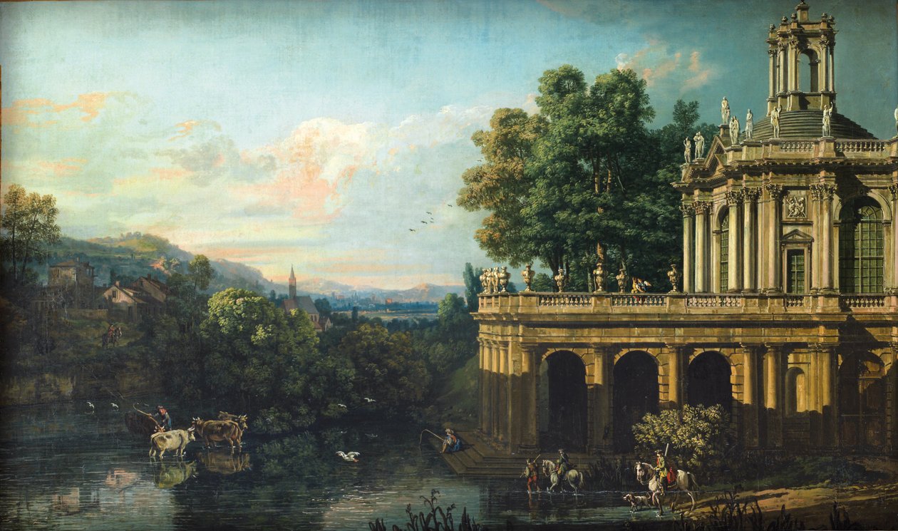 Arkkitehtoninen Capriccio ja palatsi, n. 1766 tekijältä Bernardo Bellotto