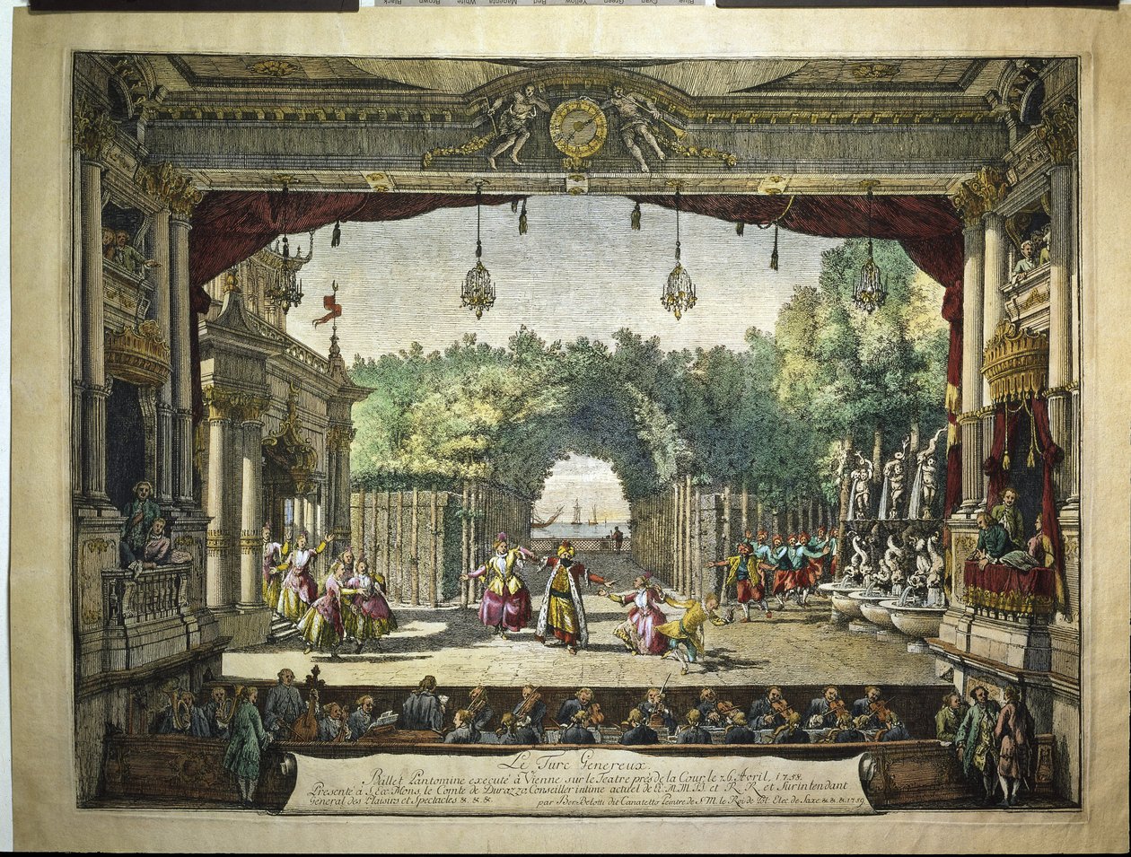 Jean philippen (Jean-Philippe) Rameaun baletti Le Turc Genereux Les Indes Galantesista - Wienin Burgtheaterissa Bernardo Belloto (Belloti) (1720-1780) tekijältä Bernardo Bellotto