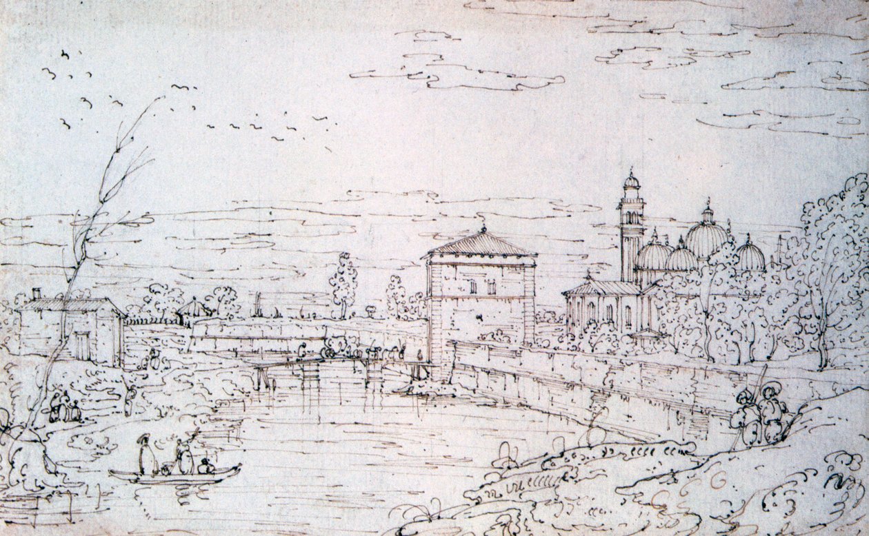 Silta joen ja Santa Giustinan yli, c1740-1780 tekijältä Bernardo Bellotto