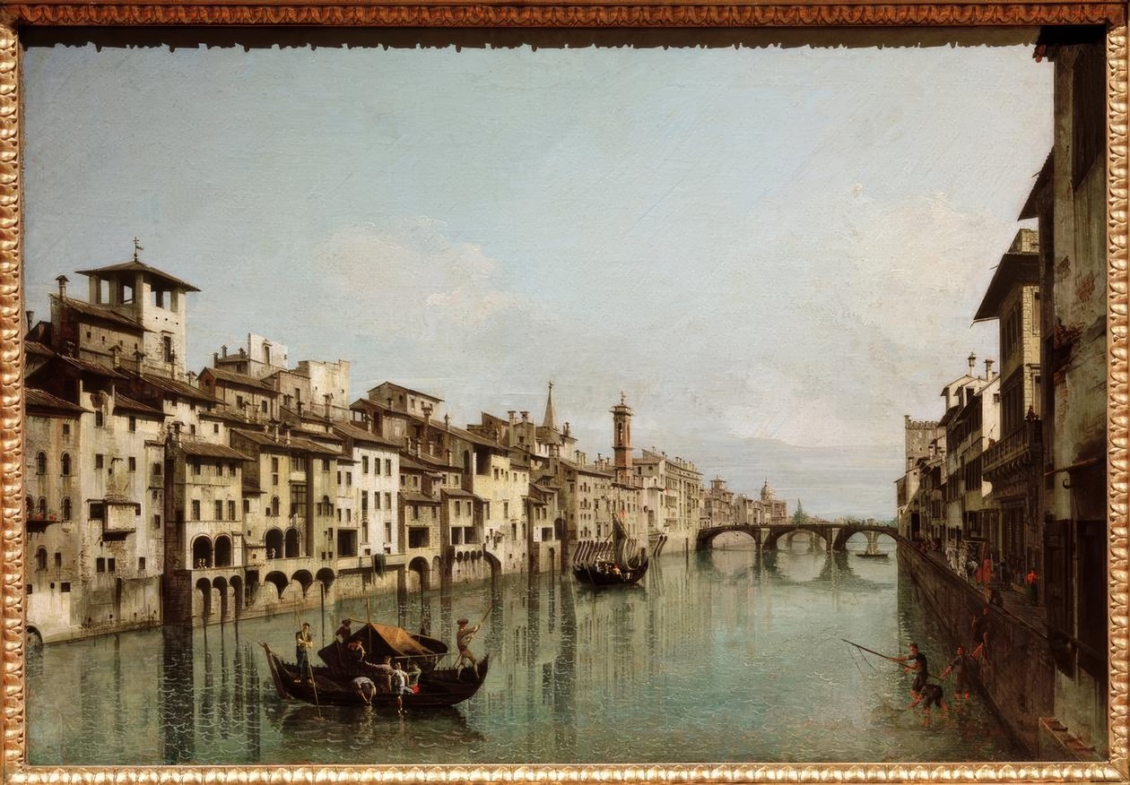 Arno Firenzessä Ponte Santa Trinitàn kanssa tekijältä Bernardo Bellotto