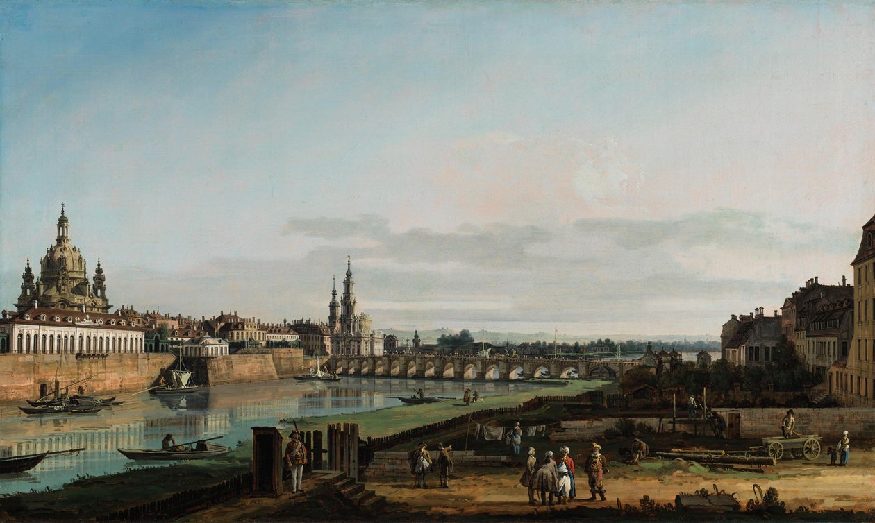 Dresden Elben oikealta rannalta Augustus-sillan yläpuolelta tekijältä Bernardo Bellotto
