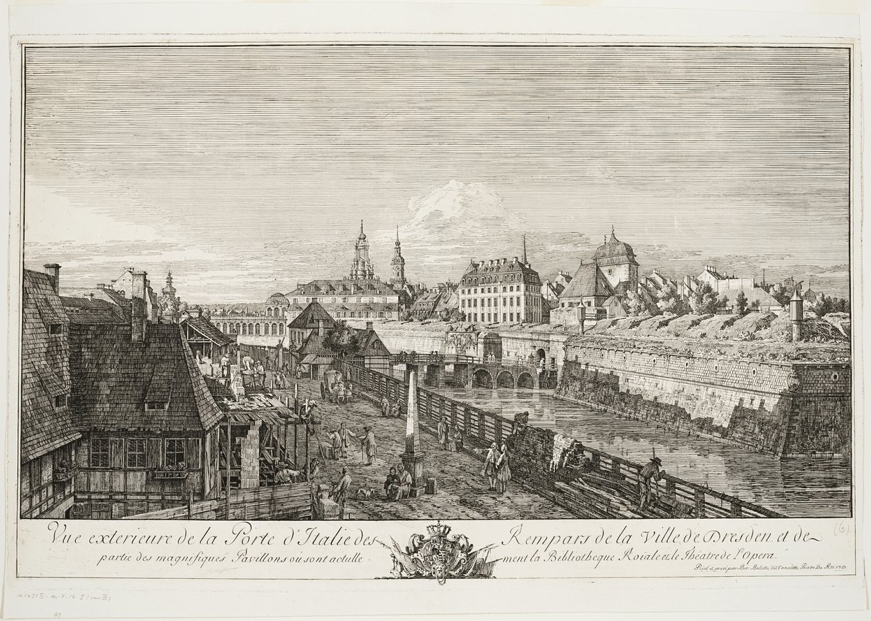 Ulkonäkymä Dresdenin kaupungin valleiden italialaiselle portille tekijältä Bernardo Bellotto