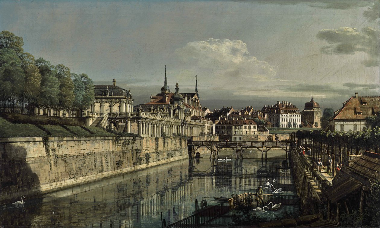 Saksa: Dresden, am Zwinger Näkymä Zwingerin vallihaudasta. tekijältä Bernardo Bellotto