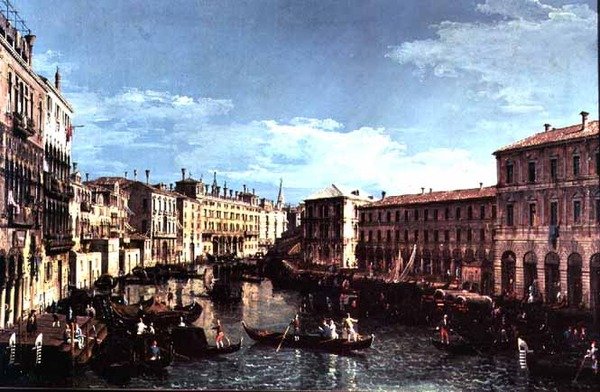 Grand Canal, Venetsia, näkymä etelään Rialton sillalle tekijältä Bernardo Bellotto