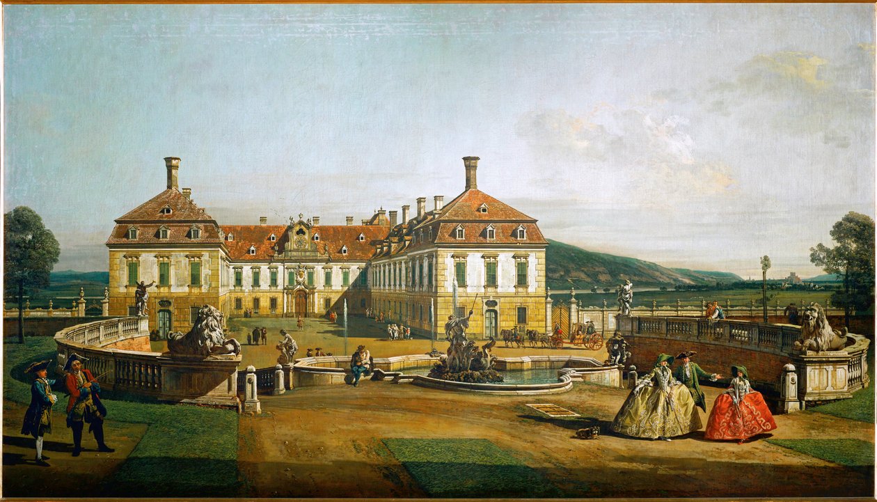 Schlosshofin linna Itävallassa, Savoijin prinssi Eugenin rakennuttama, puutarhasta katsottuna ... (öljy kankaalle) tekijältä Bernardo Bellotto