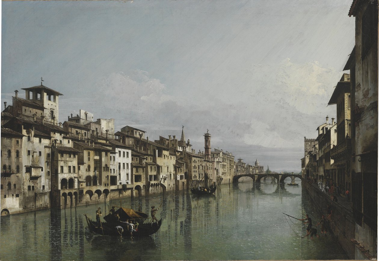 Arno Ponte Vecchion ja Ponte Santa Trinitàn välillä, Firenze, 1740. tekijältä Bernardo Bellotto