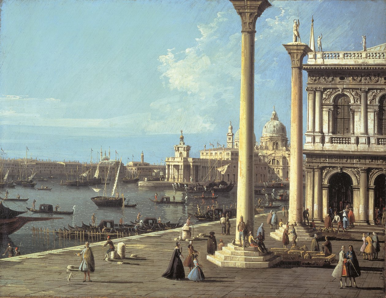 Bacino di San Marco ja Santa Maria della Saluten kirkko, Venetsia, Piazzettalta tekijältä Bernardo Bellotto