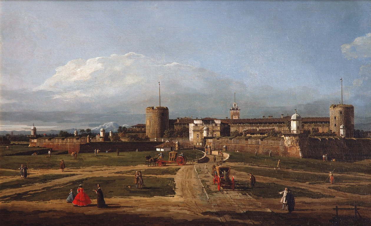 Castello Sforzesco Milanossa, noin 1744 tekijältä Bernardo Bellotto