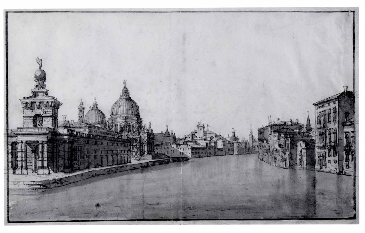 Canal Granden suuaukko, Dogana da Mar ja Santa Maria della Salute vasemmalla tekijältä Bernardo Bellotto