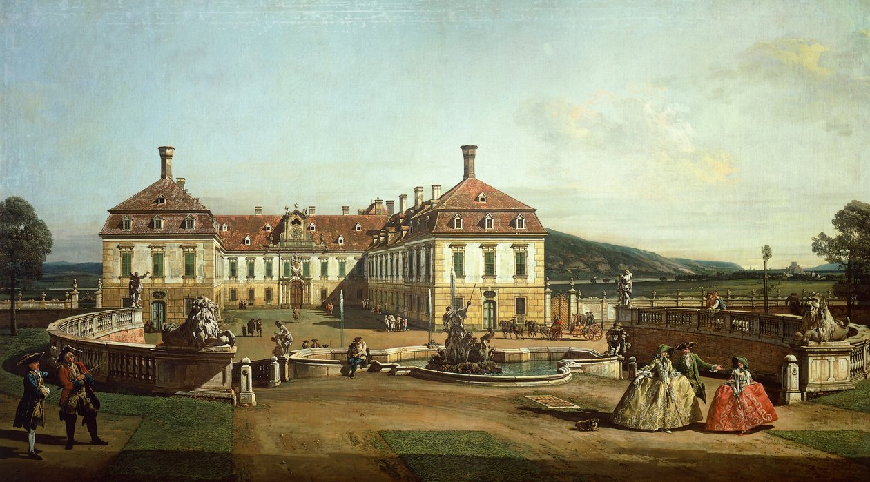 Schlosshofin keisarillinen linna puutarhan puolelta tekijältä Bernardo Bellotto