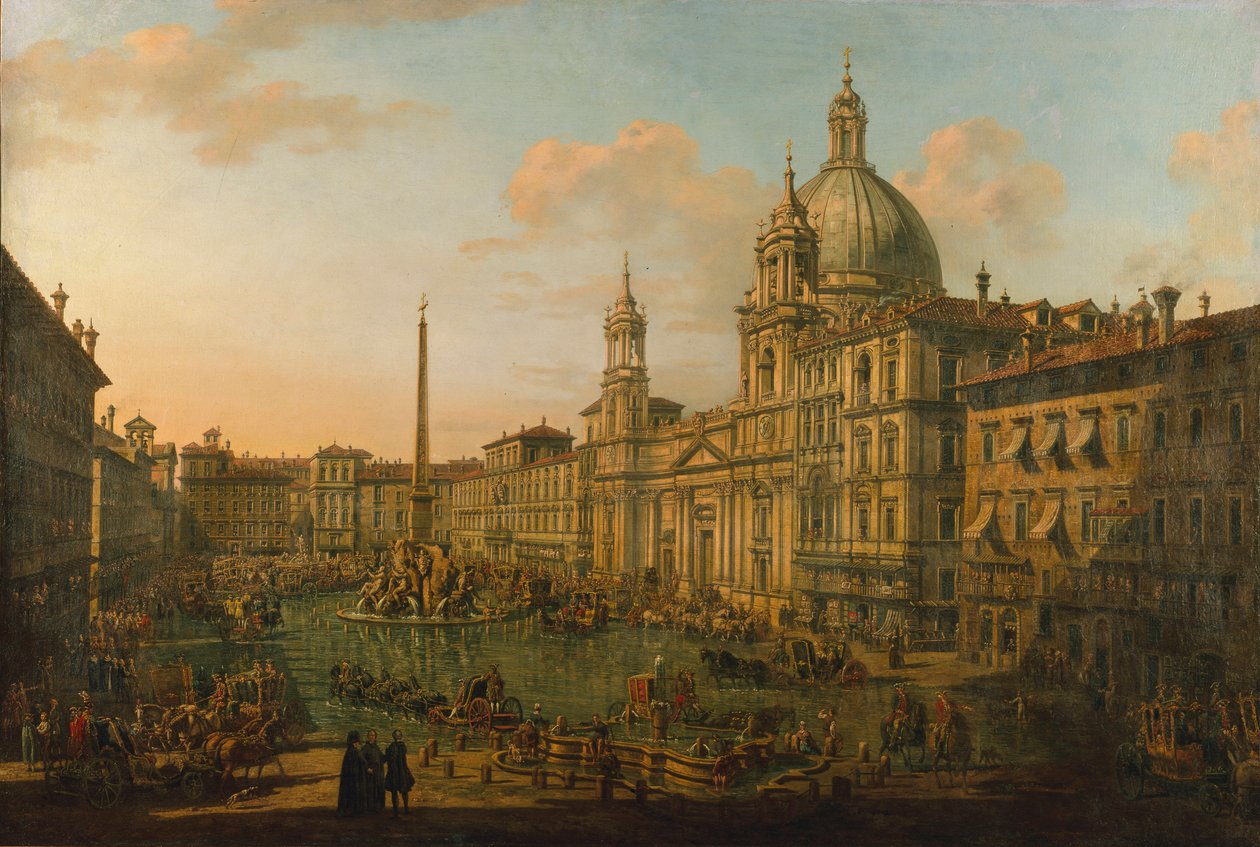 Piazza Navona Roomassa, 1740-luvun alussa. tekijältä Bernardo Bellotto