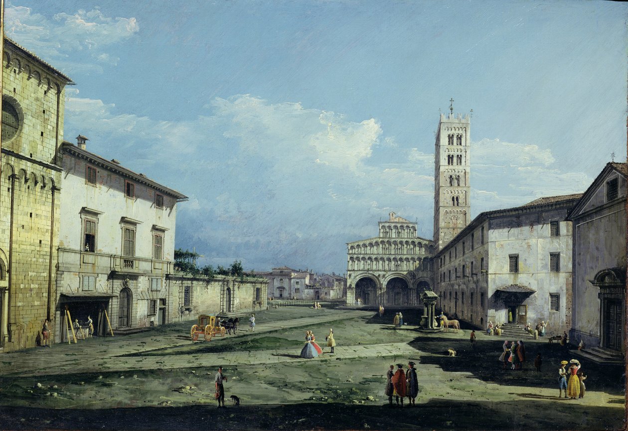 Piazza San Martino ja Duomo, Lucca, noin 1747 (öljy kankaalle). tekijältä Bernardo Bellotto