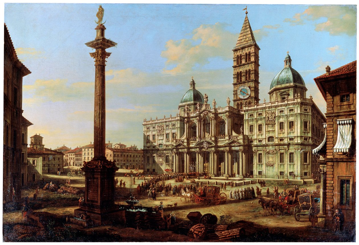 Piazza ja Santa Maria Maggioren kirkko Roomassa, 1739 tekijältä Bernardo Bellotto