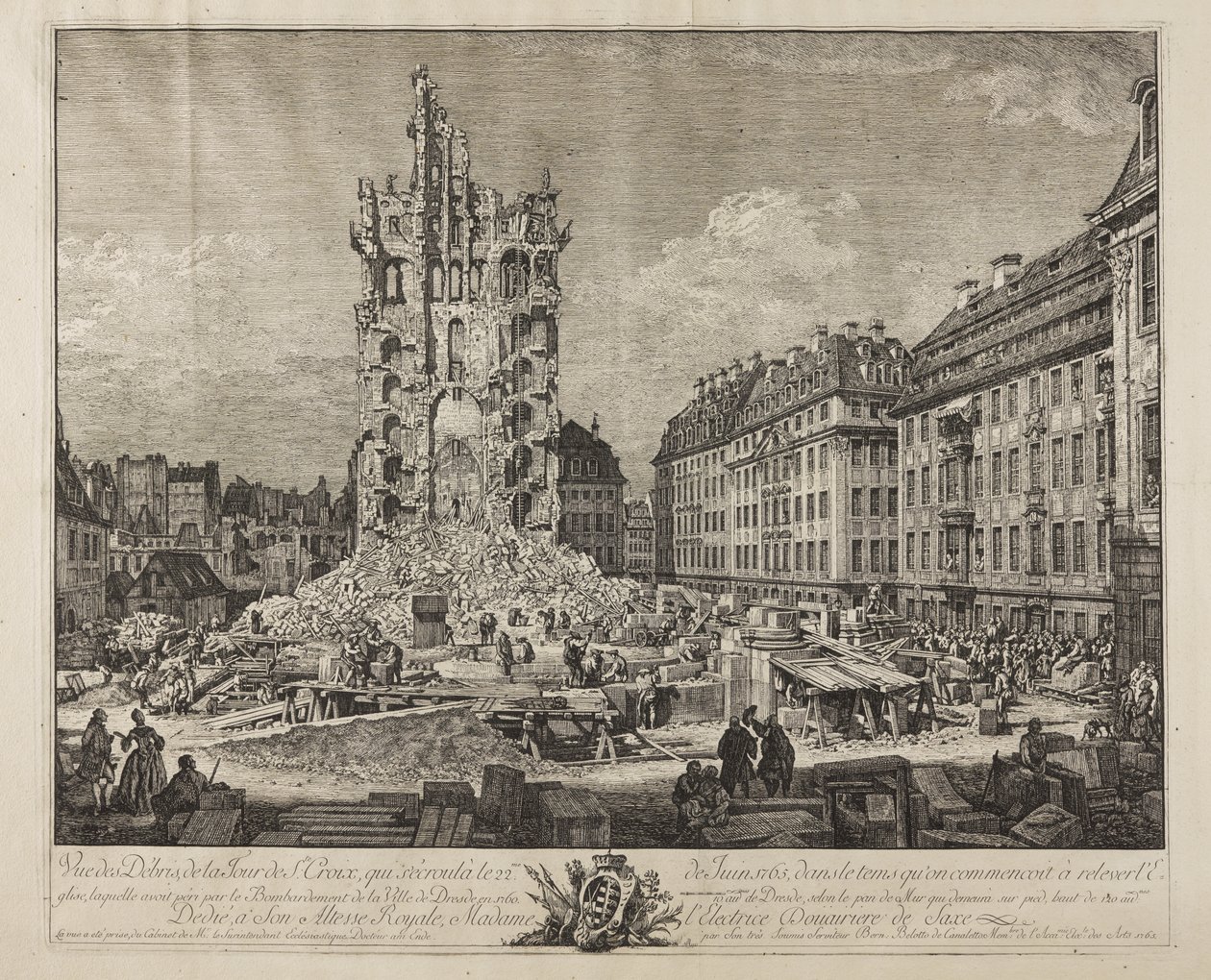 Vanhan Kreuzkirchen rauniot, Dresden tekijältä Bernardo Bellotto
