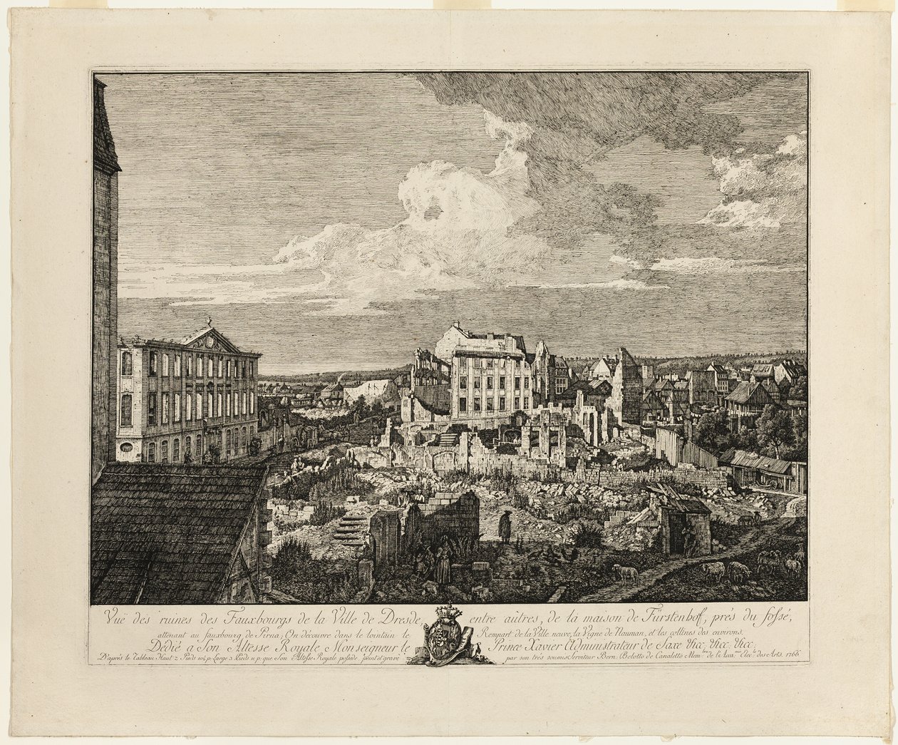 Pirnaischerin esikaupunkien rauniot ja Palais Fürstenhof tekijältä Bernardo Bellotto