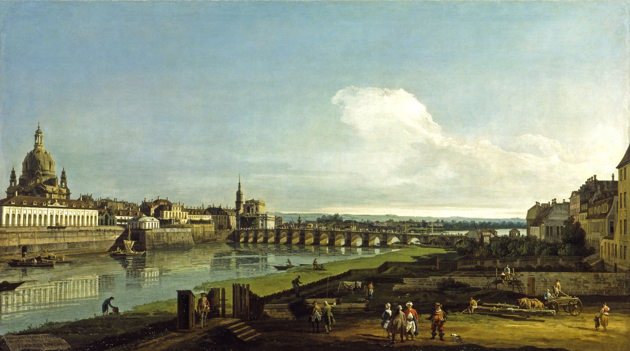 Näkymä Dresdenistä, vasemmalla Frauenkirche tekijältä Bernardo Bellotto