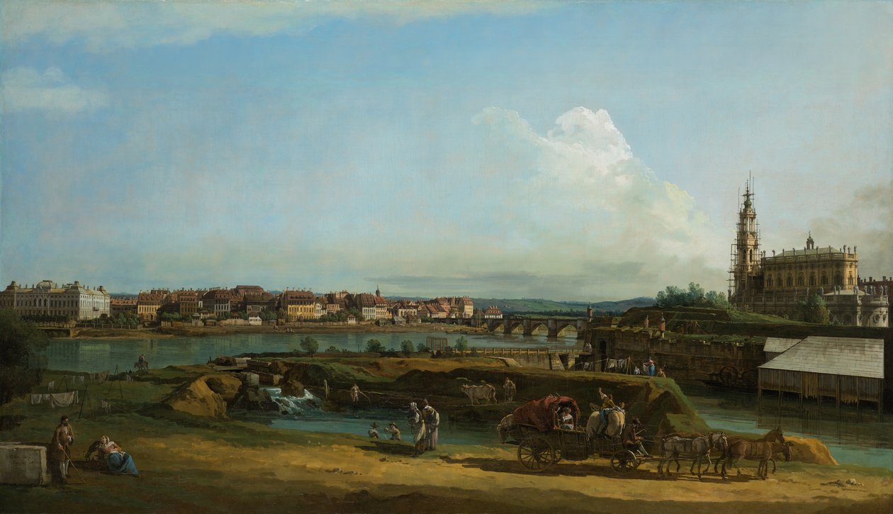 Näkymä Dresdenistä, oikealla Hofkirche, 1748 tekijältä Bernardo Bellotto