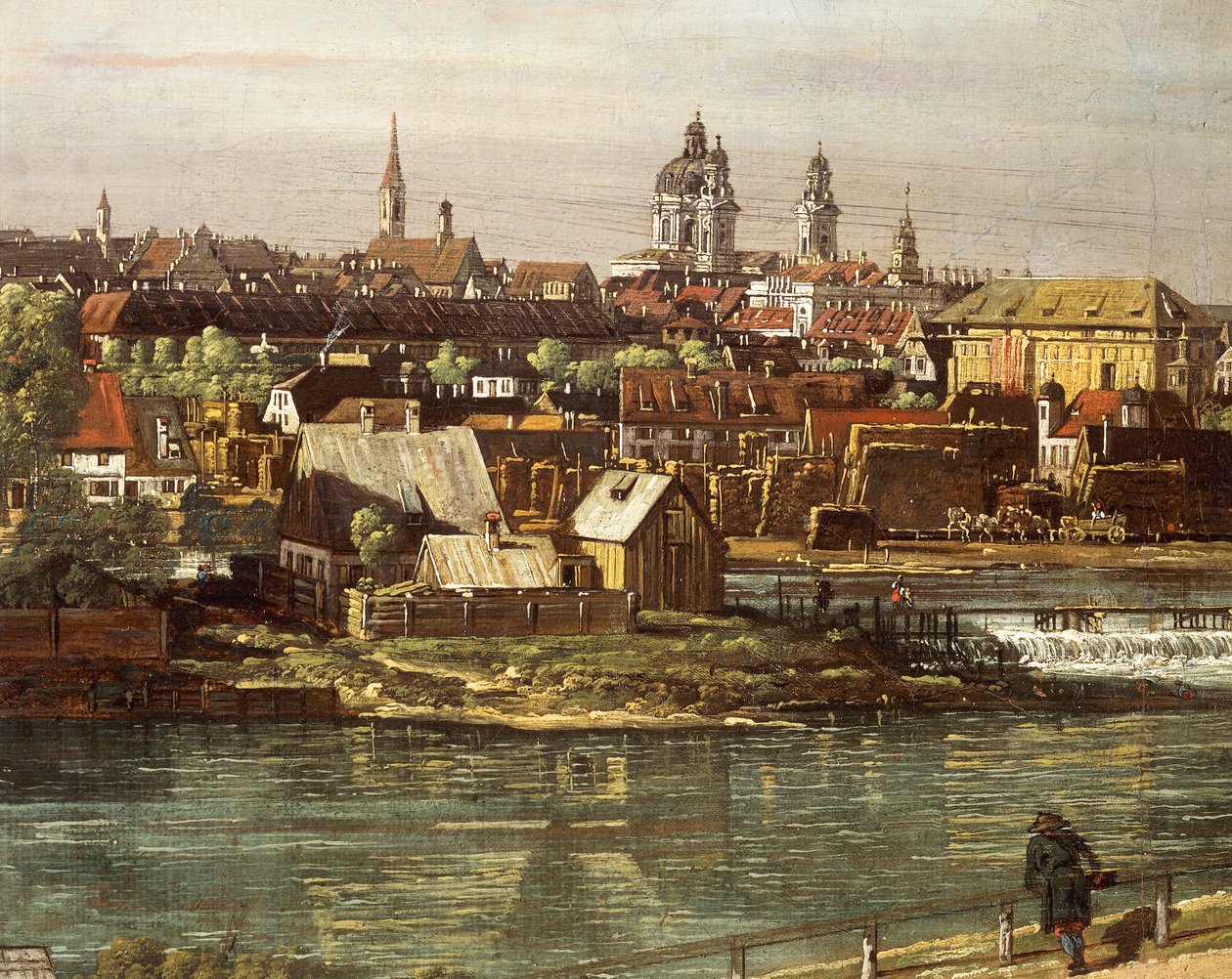 Näkymä Müncheniin Haidhausenista, Isar-joki keskellä, yksityiskohta tekijältä Bernardo Bellotto