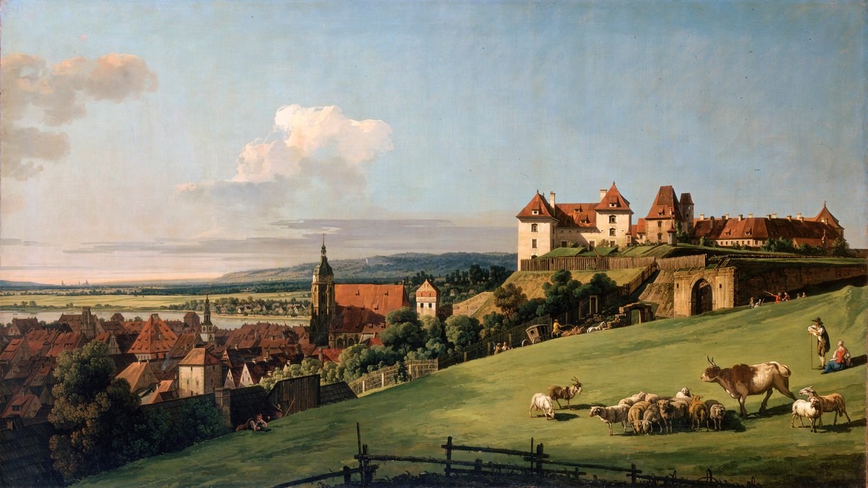Näkymä Pirnaan Sonnensteinin linnasta, 1750-luku. tekijältä Bernardo Bellotto