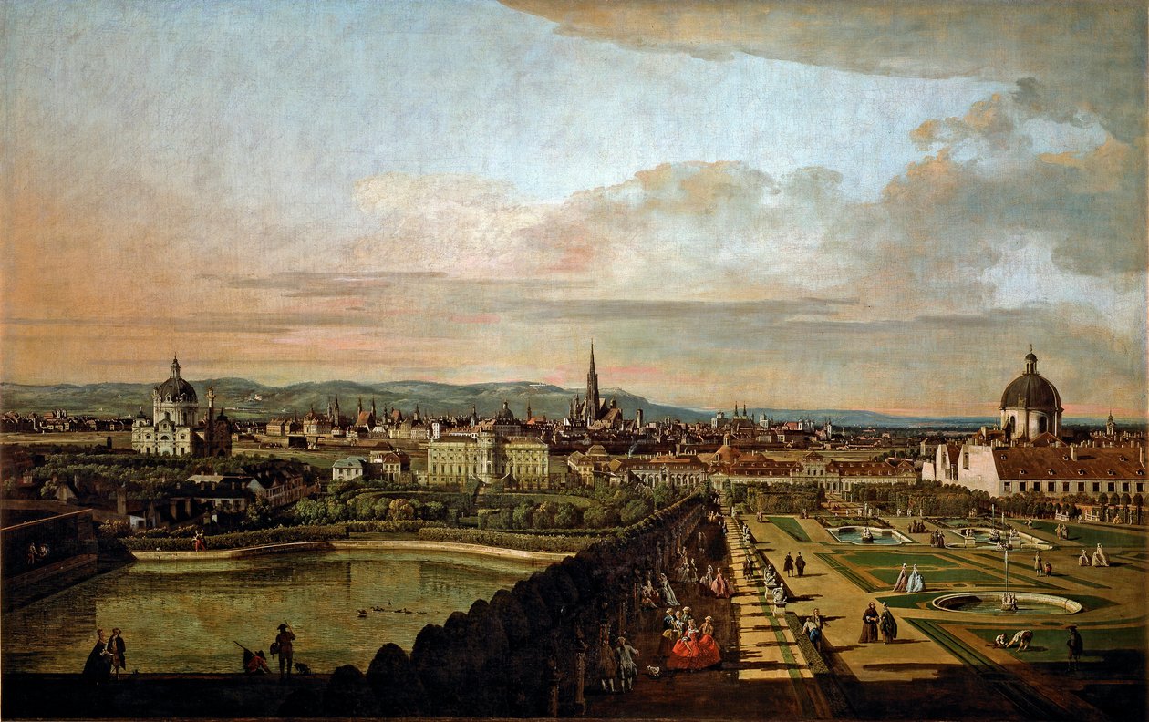 Näkymä Wieniin Bernardo Bellotton (1720-1780) Belvederen maalauksesta 1758-1761 su. 136x214 cm Wien, Kunsthistorisches Museum tekijältä Bernardo Bellotto