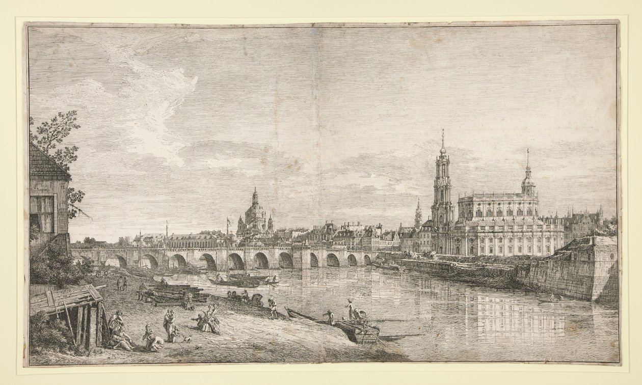 Näkymä Dresdenin sillalle Elben yli tekijältä Bernardo Bellotto