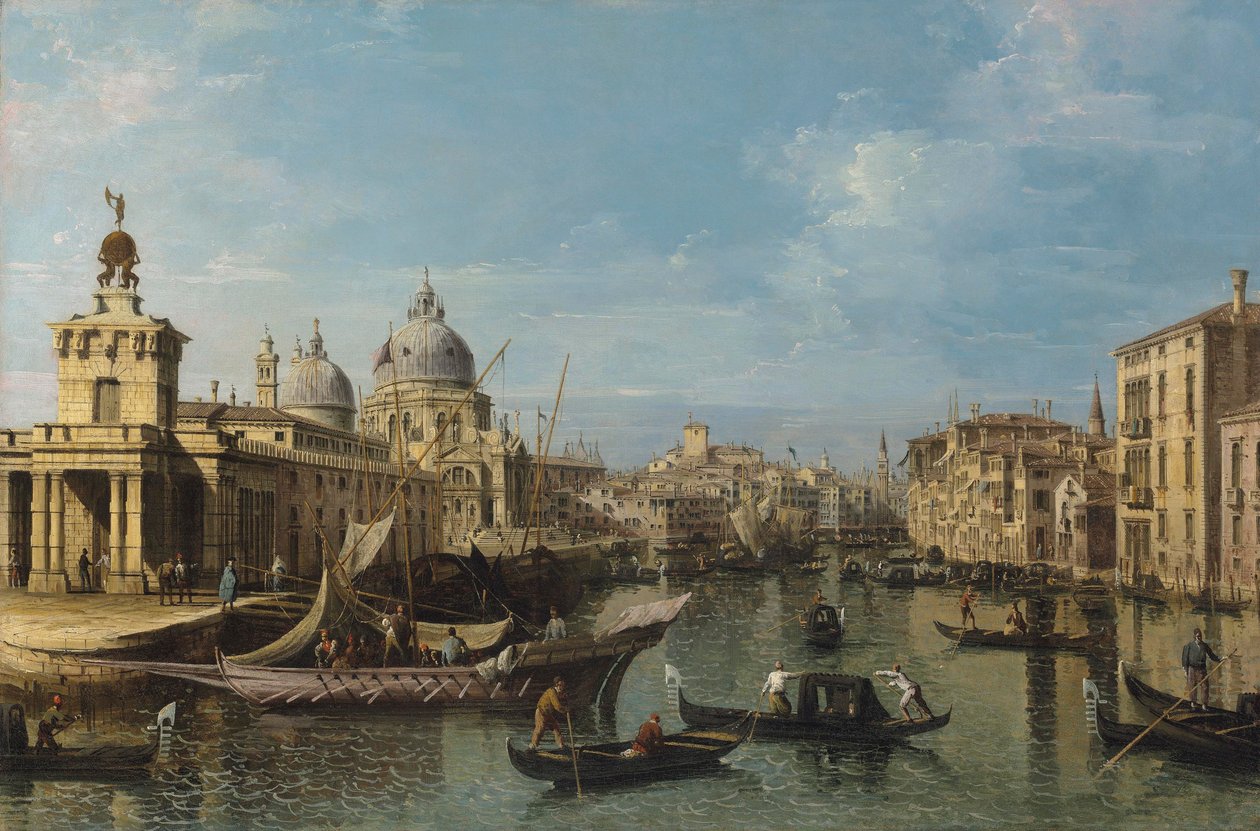 Venetsia: Suuren kanavan sisäänkäynti, n. 1720-80 (öljy ja kangas) tekijältä Bernardo Belotto Canaletto