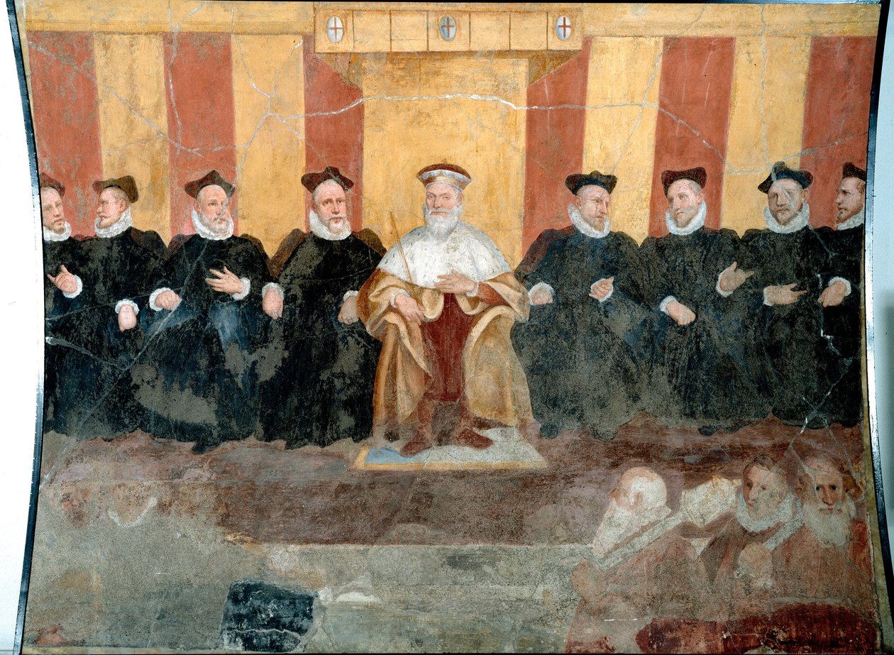 Geenien Doge Giacomo Durazzo Grimaldi (noin 1503-1579) ympäröi Bernardo Castellon (1557-1629) Senators Fresco 1500-luvun Genes, Museo di Sant 