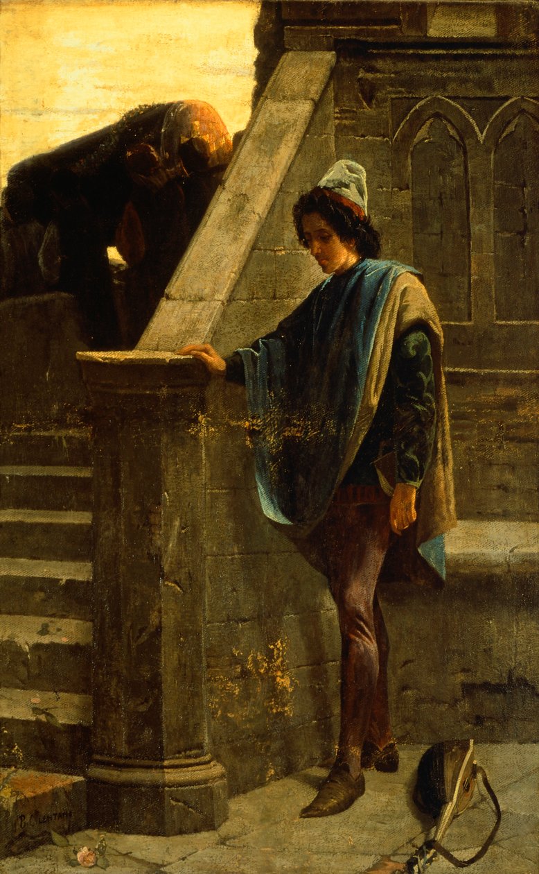 Minstrel, Bernardo Celentano (1835-1863), öljy kankaalle, 63x46 cm, Palazzo San Giacomo, Napoli. tekijältä Bernardo Celentano