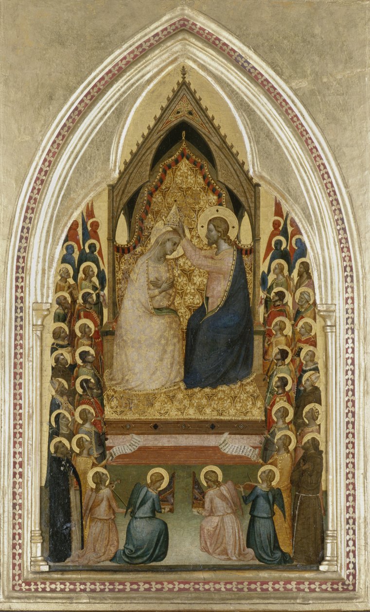 Neitsyen kruunaus enkelien ja pyhien kanssa, n. 1340-1345 (tempera poppelipuulla) tekijältä Bernardo Daddi
