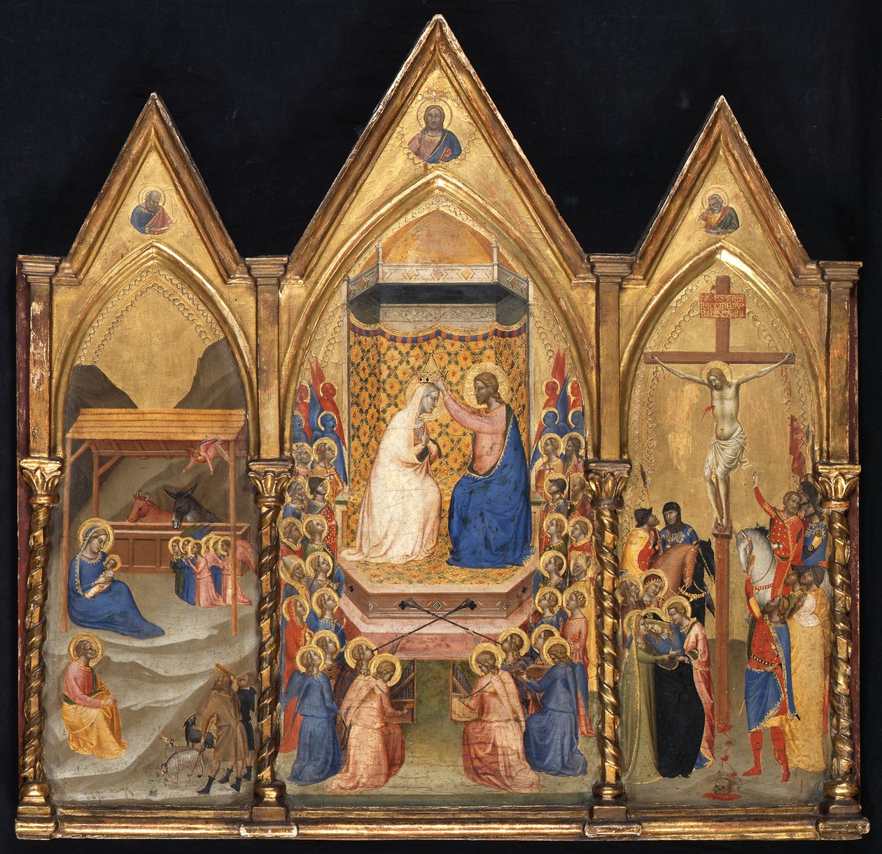 Triptychon (Geburt Christi; Marienkrönung; Kreuzigung) tekijältä Bernardo Daddi
