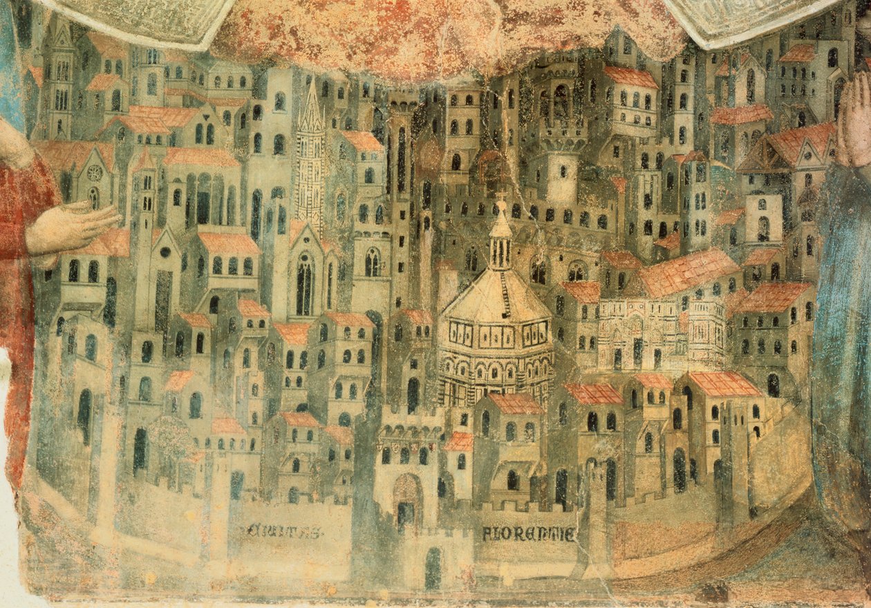 Näkymä Firenzeen, yksityiskohta "La Madonna della Misericordiasta" tekijältä Bernardo Daddi