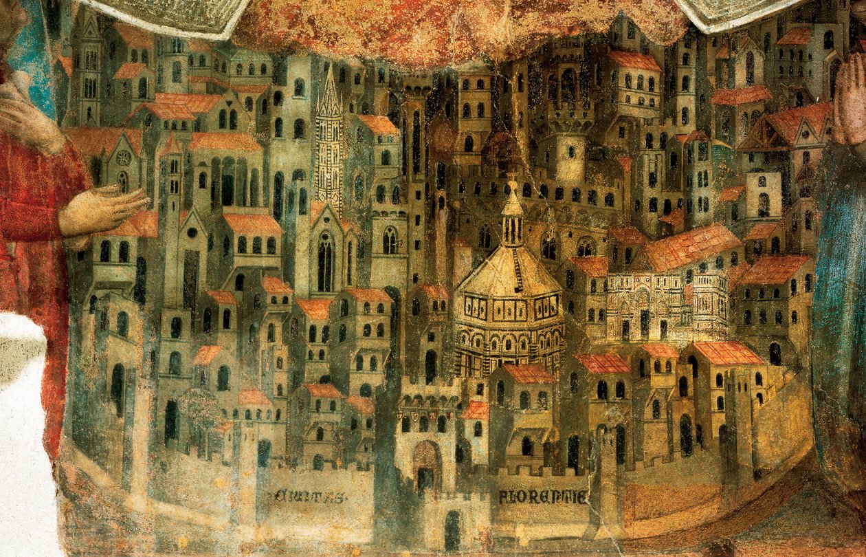 Näkymä Firenzeen, yksityiskohta "La Madonna della Misericordiasta", 1342 tekijältä Bernardo Daddi