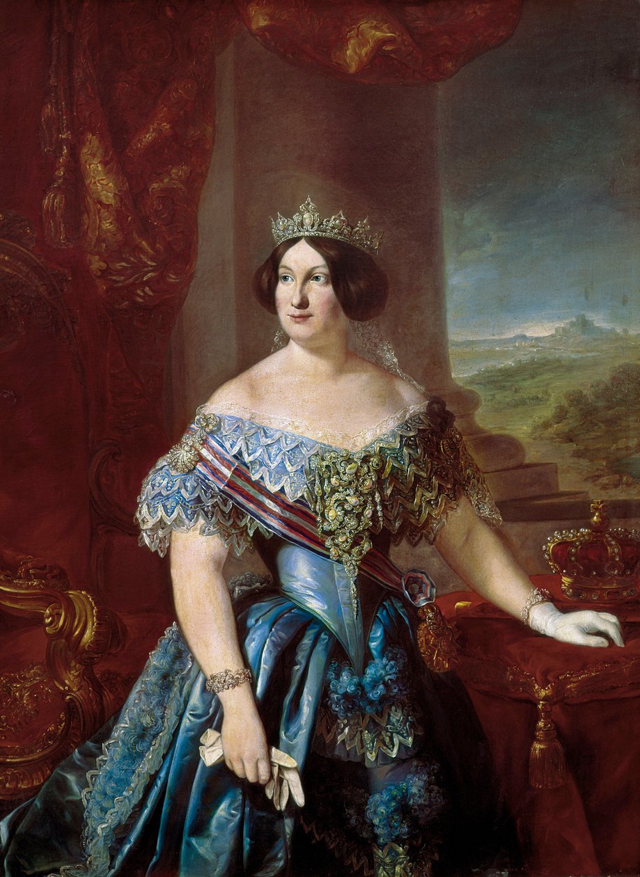 Espanjalaisen Isabella II:n (Isabella de Bourbon) muotokuva (1830-1904). Bernardo LOPEZ PIQUERin maalaus tekijältä Bernardo Lopez y Piquer