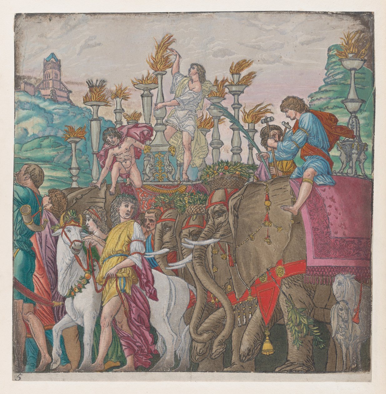 Arkki 5: Elefantit, Julius Caesarin voitto, 1599. tekijältä Bernardo Malpizzi