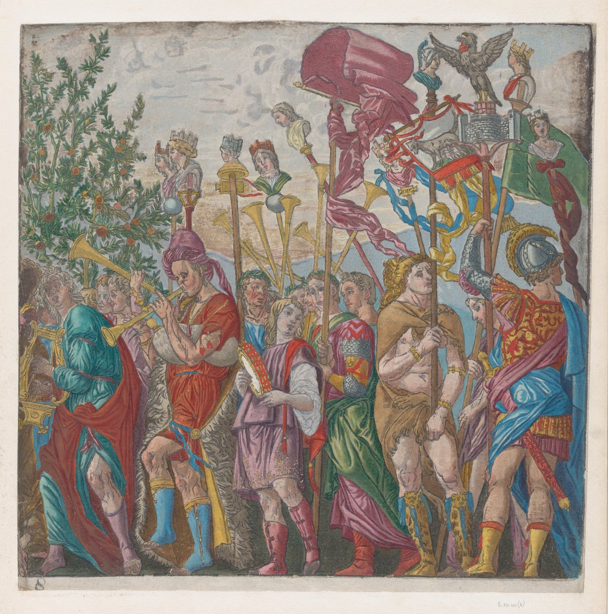 Arkki 7: Muusikot ja muut, joilla on standardit, Juliuksen voitosta..., 1599. tekijältä Bernardo Malpizzi