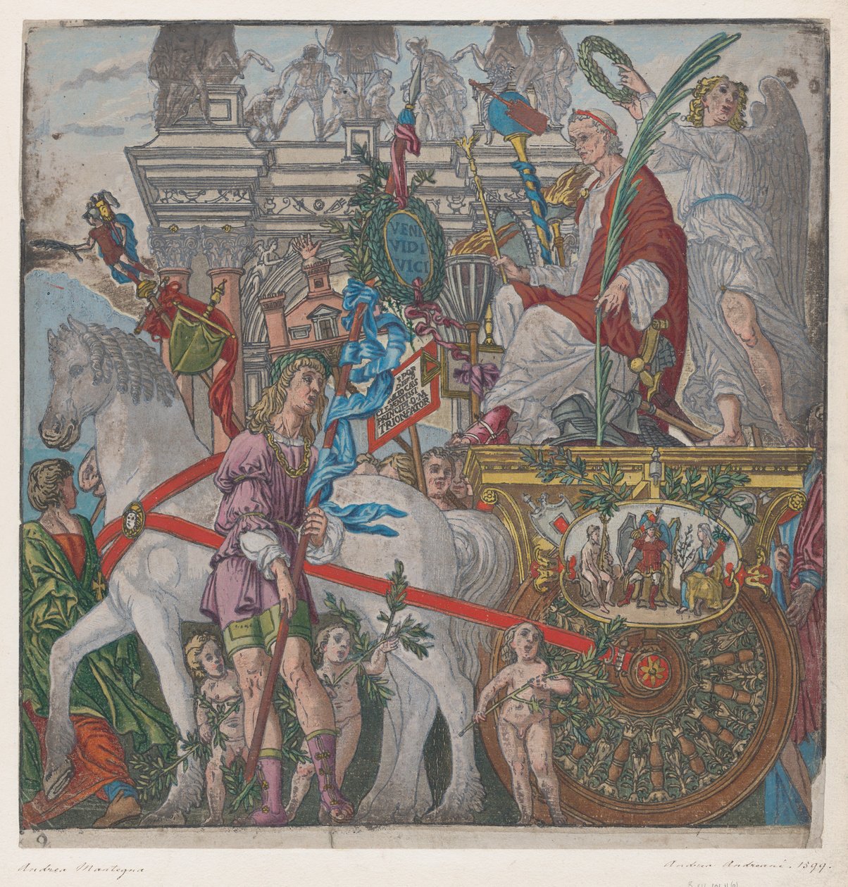 Arkki 9: Julius Caesar hevosvaunuissaan, Julius Caesarin voitosta, 1599. tekijältä Bernardo Malpizzi