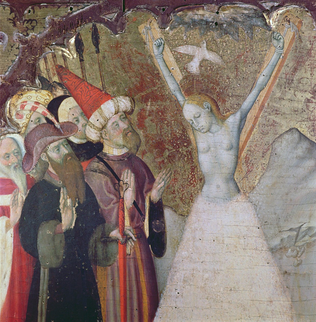 Pyhän Eulalian marttyyrikuolema (tempera ja kultalehti paneelissa) (yksityiskohta) tekijältä Bernardo Martorell