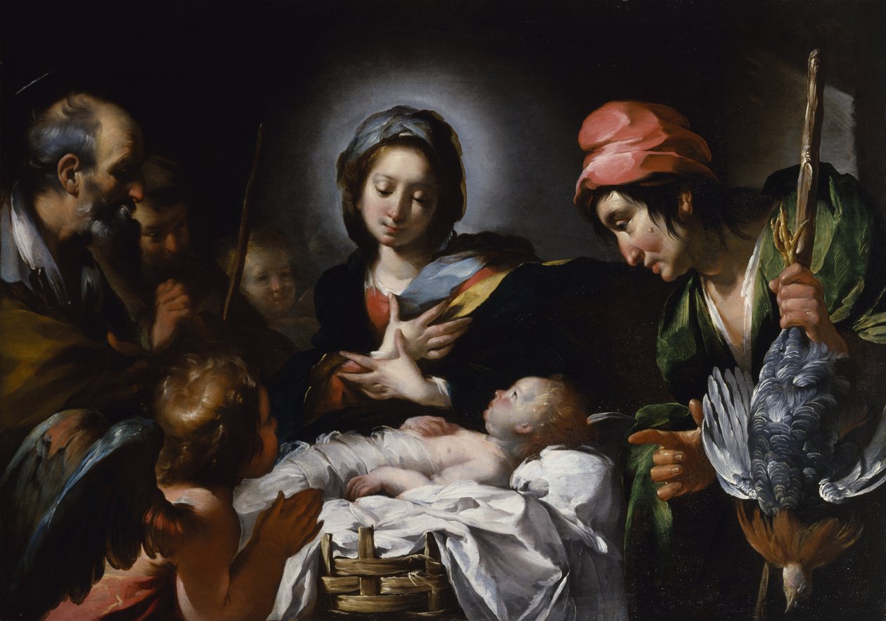 Paimenten palvonta, n. 1615 (öljy kankaalle) tekijältä Bernardo Strozzi