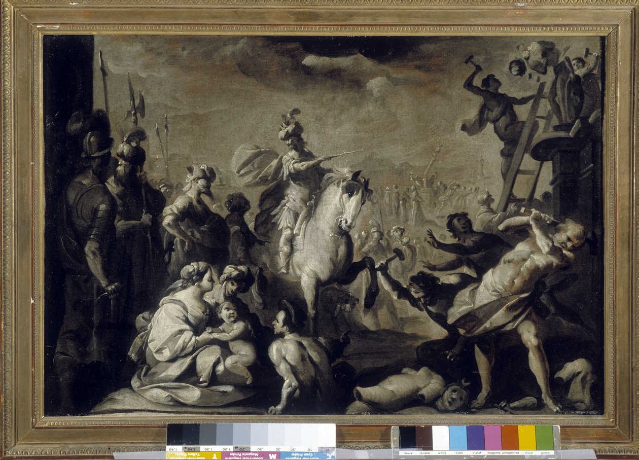 Konstantinus (Konstantinus I, Caius Flavius ​​Valerius Aurelius Constantinus, Rooman keisari kuoli 337) epäjumalia hylkäsivät. (maroufle-paperi kankaalle) tekijältä Bernardo Strozzi