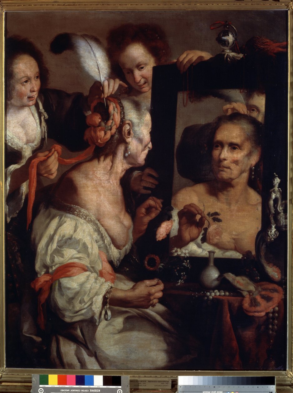 Vanha keikka, turhamaisuus (Old coquette, vanitas). Bernardo Strozzin (1581-1644) maalaus. Öljy kankaalle tekijältä Bernardo Strozzi