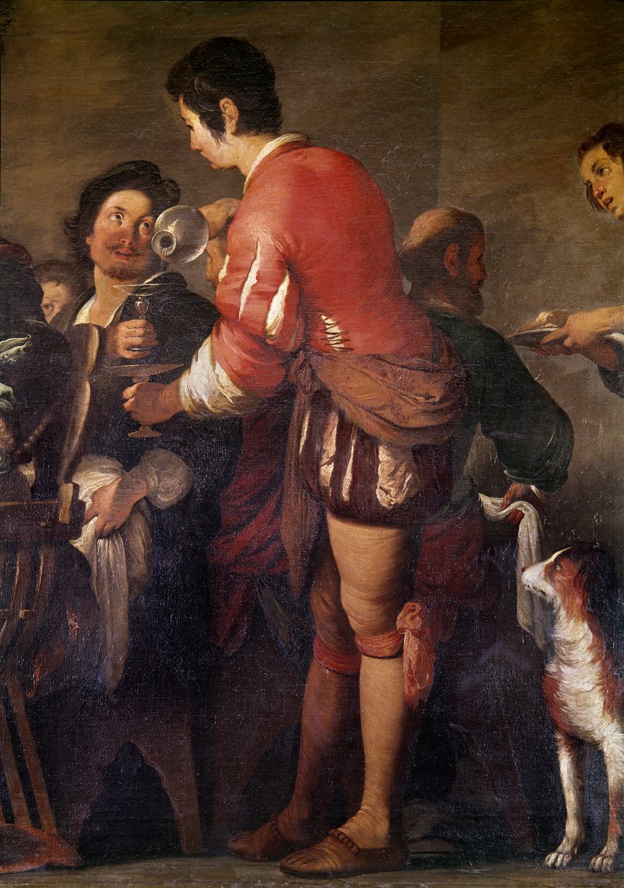 Ateria Simon fariseuksen talossa. Yksityiskohta palvelijasta, joka tarjoilee juomaa (öljy kankaalle tekijältä Bernardo Strozzi