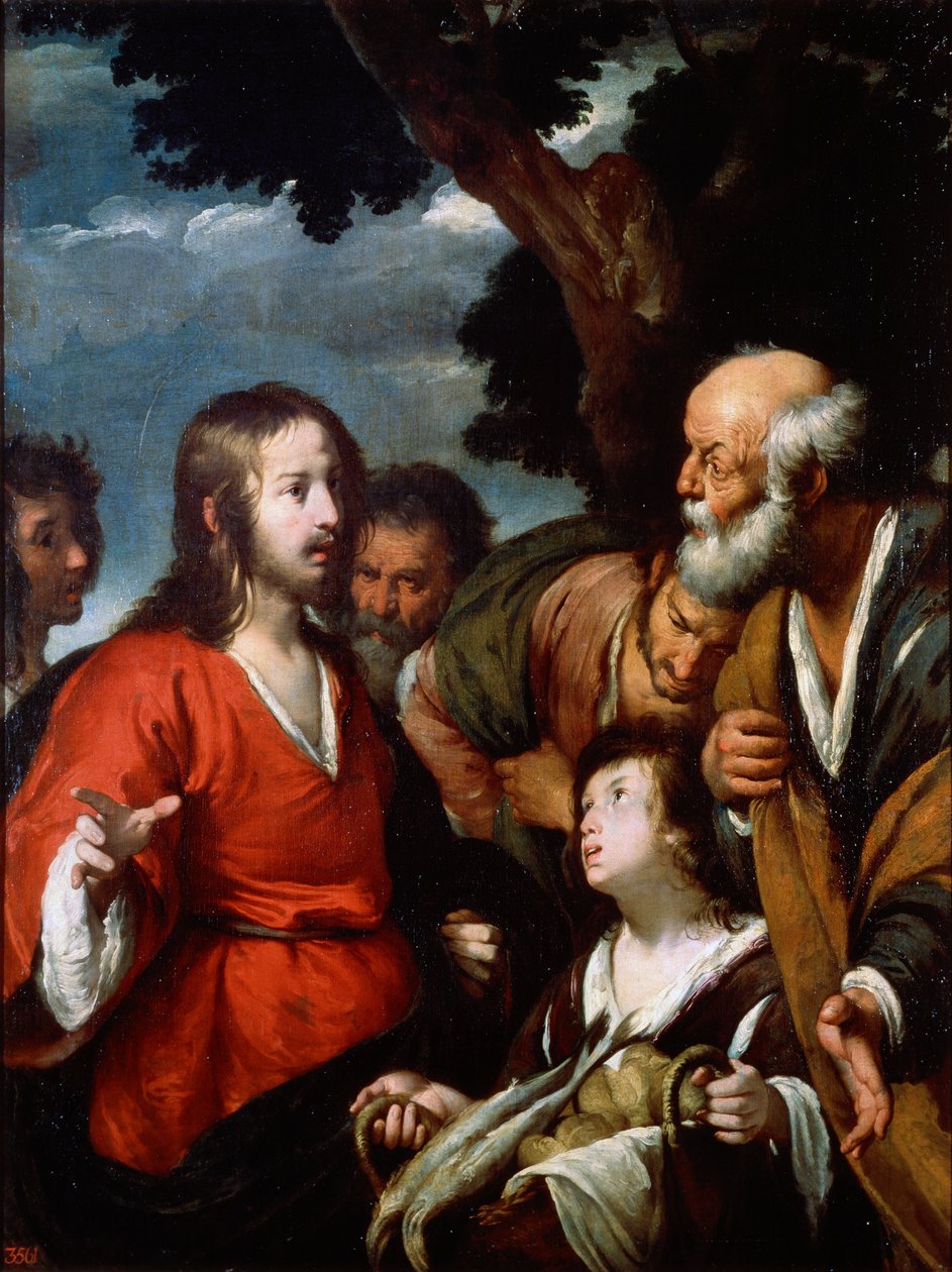 Viiden leivän ja kahden kalan ihme, vuoden 1630 jälkeen. tekijältä Bernardo Strozzi