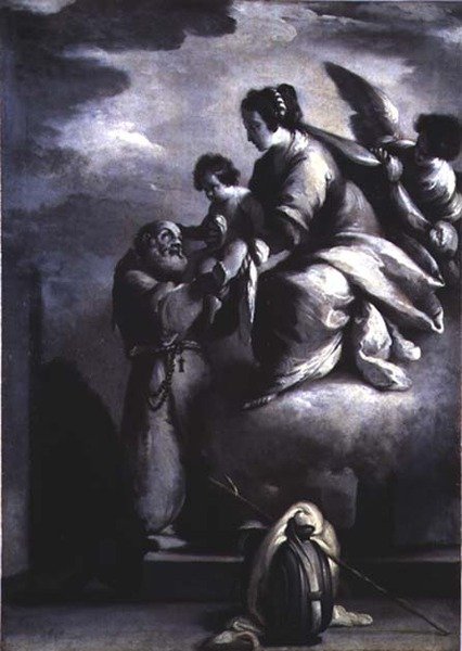 Neitsyt ojentaa Kristus-lapsen autuaalle Felixille Cantalicesta tekijältä Bernardo Strozzi